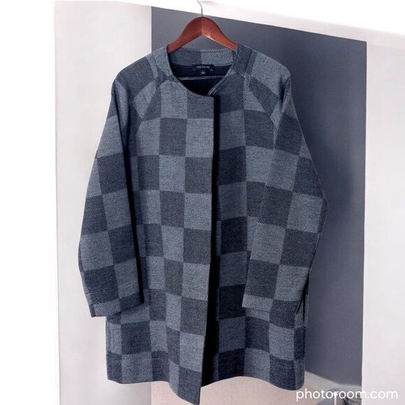 EILEEN FISHER Women’s Coat Gray Check Jacquard Open Front Wool Blend Pockets M - Picture 12 of 12